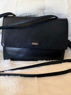 Perlina Black Leather Convertible Crossbody Clutch / Wallet Purse